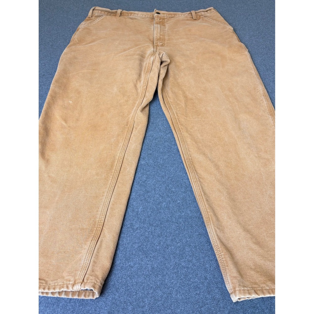 Carhartt B111 BRN Flannel Lined Loose Fit Canvas Work Pants 40 (38) x 30 Brown